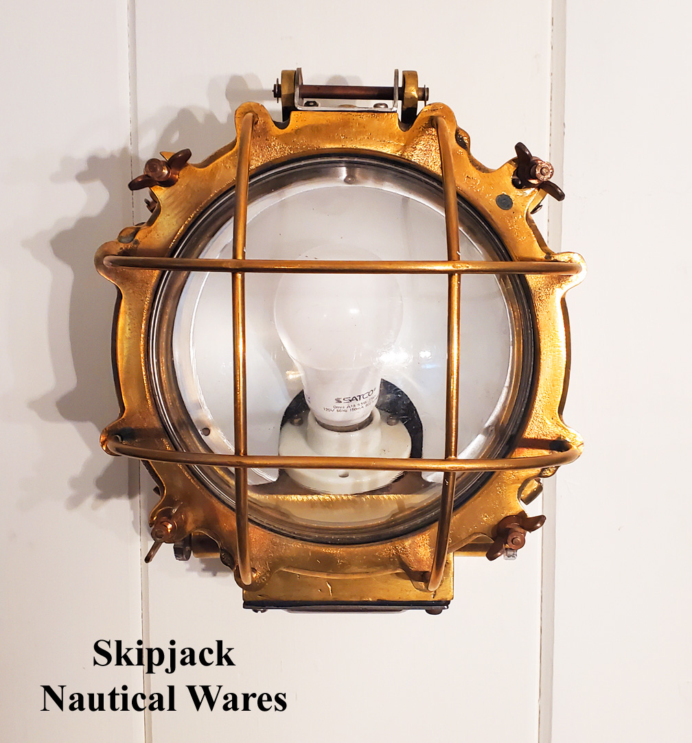 Vintage Cast brass Marine Four Bar Bulkhead or Ceiling Light Skipjack Nautical Wares